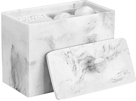 Luxspire Caja de Algodón Bastoncillos con 2 Compartimentos con Tapa, Algodón de Maquillaje, Maquillaje Contenedor, Versátiles Frascos Almacenamiento 13.5 x 7 x 9.5cm - Grava Blanca