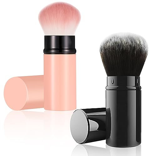 Falliny Kabuki-Make-up-Pinsel, einziehbar, tragbar, Puderpinsel mit Abdeckung für Rouge, Bronzer, Puder, Puder, Kosmetik, 2 Stück