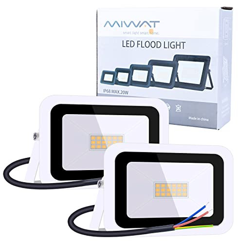 MIWATT Faretti a LED per esterni 20W luci a LED per esterni IP68 1800 lumen, luce bianca calda，parco, patio, giardino, garage，2 Pezzi