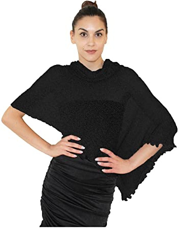 creazioni unique Poncho Coprispalle da Donna Elegante da Cerimonia o Sera - Poncho Donna Estivo e Primaverile in Rete di Viscosa Termica Profumato con Essenza di Fiore di Ciliegio(Nero)