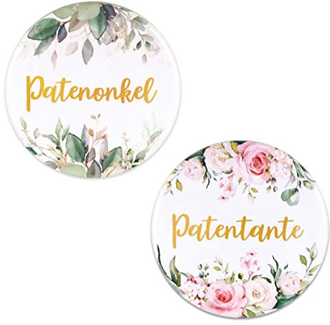 2PCS Badges en Allemand Patentante et Patenonkel Décoration pour Baby Shower Fille ou Garçon Parrain Marraine Fête Cadeau Naissance Party Prénatale Baptême