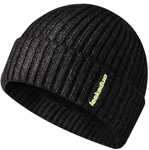 JFAN Stickad vintermössa för män, varm ullmössa med fleecefoder, Docker-mössor, unisex mössa, Mörkgrå, One size