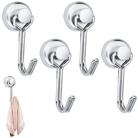Comioke Gancio Magnetico, Magnete con Ganci, 4 Pezzi Ganci Magnetici, Potente Magnete Gancio, Argento
