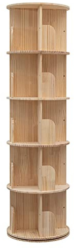 Bear Qiaqia Rotating Bookshelf, 360 Display 5 Tier Floor Standing Bookcase Storage Rack for Kids&Adult, Wood Narrow Book Shelf Organizer for Bedroom, Living Room, Study Room(63 * 17.32 * 17.32inch)