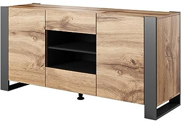 MEBLINE Kommode Wood – Kommode Mit Schubladen – Sideboard Wohnzimmer – Kommode Schlafzimmer – Sideboard Schlafzimmer – Schlafzimmer Möbel – Eiche wotan/anthrazit