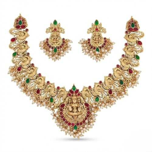 ROFARWORD Gold-plated Brass Premal Antique Indian Jewelry Necklace Set for Women & Girls | Indian Jewelry |