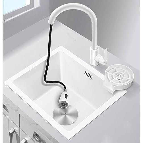 Einzelbecken-Küche, weiße Edelstahlspüle, Mini-kleines Einzelbecken-Spülbecken, Gemüsebecken, Bar-Insel, Wasserbecken, integriertes Unterbauwaschbecken mit Wasserhahn (Farbe: Weiß, Größe: 25 x 40 cm)