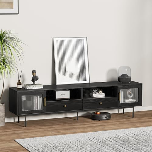 Generisch TV Stand 200 cm, Fernsehtisch, Stehend/Hängend, Italienischer Stil, Schwarz für 75-Zoll-Fernseher, TV Sideboard Wohnzimmer