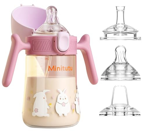 Qshare Kinder Trinklernbecher ab 6 Monate+,240ml Baby Trinkflasche,Trinkbecher für Babys,Baby Trinklernbecher ab 6 Monate mit ergonomischer Silikontülle (violett)