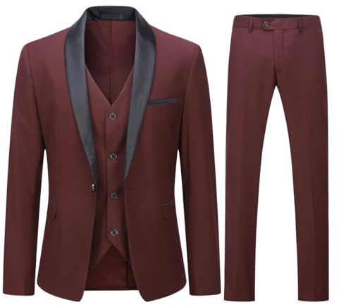 YOUTHUP Costume Homme 3 Pièces Un Bouton Coupe Ajustée Col Châle pour Mariage Dîner Smoking Veste Gilet Pantalons