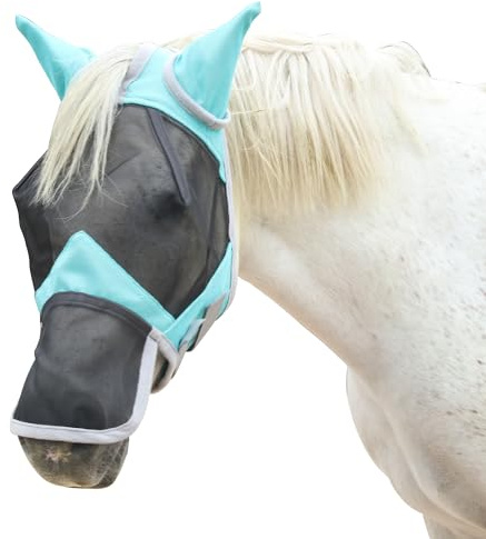 Leberna Horse Fly Mask with Ears and Nose Cover(Turquoise, Cob)