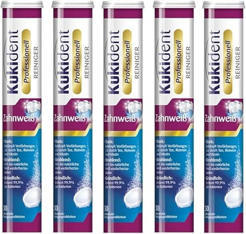Kukident Professionell Zahnweiß-Tabs - 5x30 Zahnersatzreinigungstabletten für die Dritten