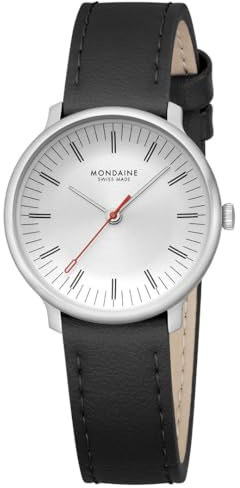 Mondaine Doppio Uhr 33mm - Schweizer Quarzwerk, Saphirglas, Vegan Traubenleder Armband, Recyceltem Edelstahl, 5 ATM Wasserdicht, Swiss Made - Vintage-Charme & Minimalismus