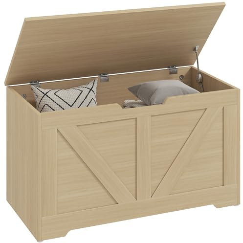 HOMCOM Coffre de Rangement Meuble d'Entrée Rustique 80x40x45cm Bois Naturel