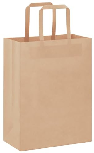 QUAHEAS Pappersbärkassar brun med pappersrephandtag, 21 x 11 x 28 cm, 250 stycken kraftpapperspåsar, mångsidiga presentpåsar för födelsedag, bröllop, jul, fest och evenemang