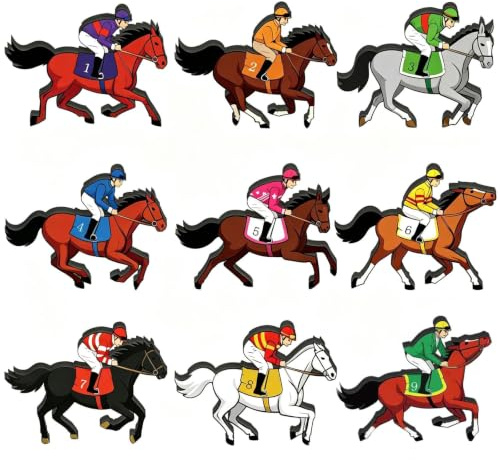 Hästkappningsfigurer, dekor, set med 9 st skrivbordsprydnader i trä, 10 x 7,49 cm racehorse hylla display för hem och studier, dekoration, racehäst, figurer, skrivbordsdekor, hästdekorationer