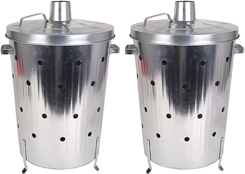 BURI 2 barriles de combustión 75L metal galvanizado con tapa, 47 x 74 cm