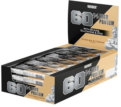 Weider Barra de Proteína 60%, Sabor Galletas con Crema -Pack de 24 Unidades x 45 g - Total: 1080 g