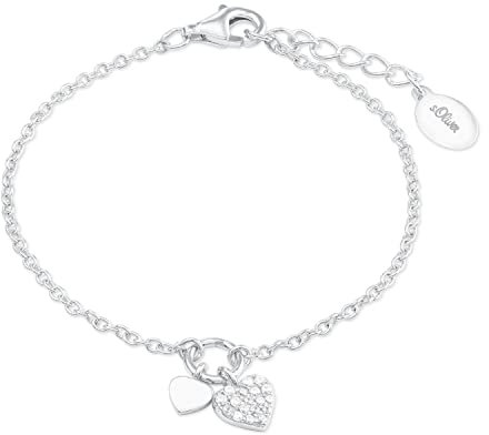 s.Oliver Armband 925 Sterling Silber Mädchen Kinder Armschmuck, mit Zirkonia synth., 14+2 cm, Silber, Herz, Kommt in Schmuck Geschenk Box, 2022701