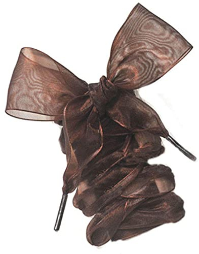 GIVBRO Lacci per scarpe, nastri di raso, chiffon, larghi, piatti, corde in organza, per bambini e adulti, scarpe da ginnastica, colore marrone, 160 cm