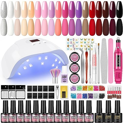 PEACECOLOR UV Nagellack Set mit UV Lampe 36W, 20 Farben Gel Nagellack Gelnägel Starterset mit Elektrische Nagelfräser Base Top Coat Nägel Starterset Nagel Sets Gel Nägel für Anfänger