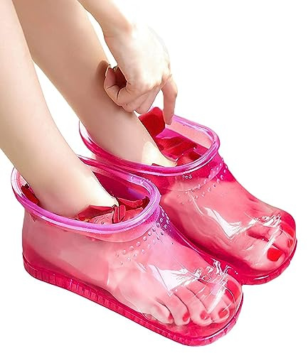 WMHYLYH Movable Foot Soaker, Portable Feet Soaking Tub Massage Foot Bath Shoes, Bath Massager Basin Pedicure Feet Spa Shoes for Thermal Massage to Promote Blood Circulation (Large, Red)