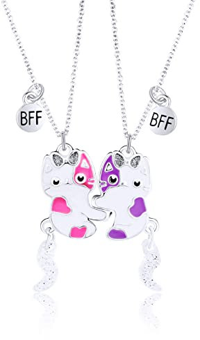 Hifot 2 Stück Halskette Damen Silber Freundschaftskette, Bff Ketten für 2 Mädchen, Halskette Katze Anhänger, Modeschmuck Halskette für Freundin Geschenk Personalisierter Schmuck