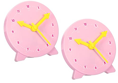 PATIKIL 4 inch Teaching Clock, 2 Pack Learn Clock Learning Tell Time Analog Clock Demonstration Clock 24 Hour 3 Pointers Geared Movement for Classroom Teacher, Pink