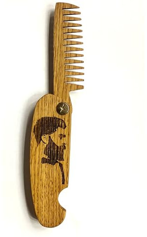 B4K Premium Holzkamm für Männer – Handgefertigt – Multifunktionaler Taschenkamm für Haare, Bart und Schnurrbart – Perfekt für Öle und Balsame – Reisegröße für unterwegs (Gravur Gentlemen aus Eiche)