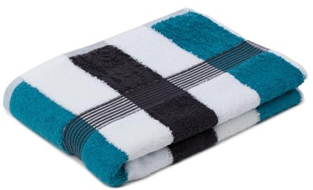 Gözze - New York Streifen Duschtuch, Weich und saugfähig, 100% Baumwolle, 70 x 140 cm - Lagune/Weiß/Graphit