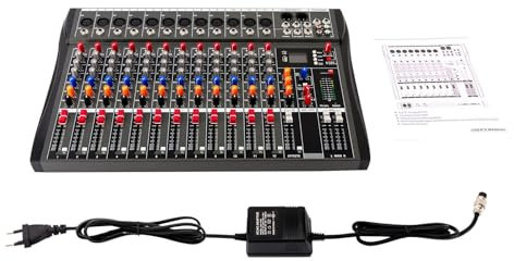 Audio Mischpult Konsole Verstärker,12 Kanal Studio Mixe Live Mixer Bluetooth USB 12 Kanal Bluetooth Audio Mixer DJ Live Studio Mischpult Soundkarte USB Konsole
