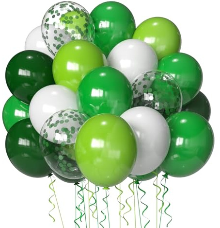 Green Balloons Dark Green Balloon Set, 50 Pcs 12 inch Different Shades Emerald Green Lime Green Confetti Latex Balloons For Jungle Safari Party Supplies St. Patrick's Day Decoration