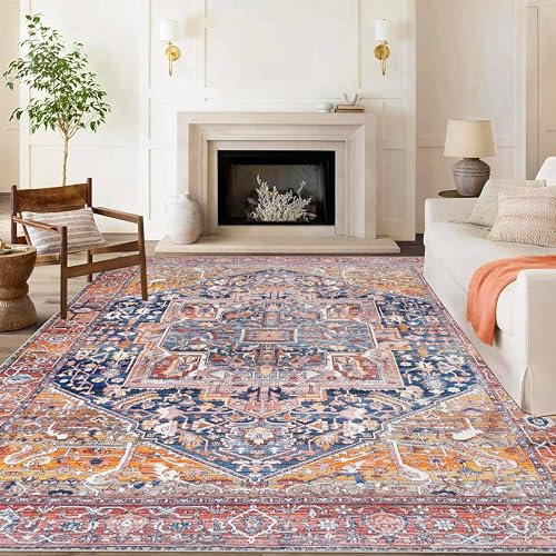Cekene Oriental Large Rugs for Living Room 200x290cm Non-Slip Bedroom Rugs Machine Washable Area Carpet Rug Low Profile Floor Carpet for Indoor Kitchen Dinning Room Playroom