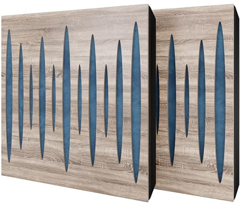 2 Pack — Diffuse Sound-Absorbing Acoustic Panel with Velvet Fabric & Mounting Kit | 50x50x5cm | Reflection - Soundproofing | Home Acoustic Treatment [PULSAR - Sonoma | Blue]