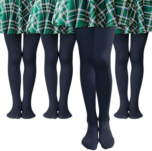 MK MATT KEELY 4 Pairs Girls Tights Kids Navy Ballet Tights Toddlers Opaque Leggings 80 Denier for School Party Dance,6-8 Years(L)