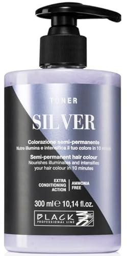 TONER COLORAZIONE SEMI-PERMANENTE NUTRE ILLUMINA E INTENSIFICA IL TUO COLORE IN 10 MINUTI - Black Professonal 300 ml (Silver, 300 ml)