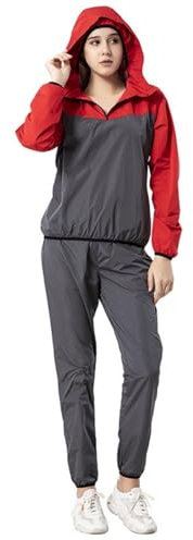 scosao Tuta Sauna Dimagrante Donna, Tuta per Sudare con Giacca e Pantalone da Sauna Completa Felpata con Cappuccio per Dimagrire in Palestra Esercizio Cardio Jogging Running,Gray,L