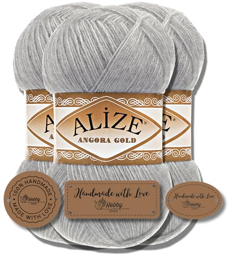 Hobby YARN Alize 3 x 100 g med 3 x etikett som set Angora guld, turkisk premiumull, tunn mohair av ny ull, babyull som stickgarn, handstickgarn, enfärgad, uni yarn (21)