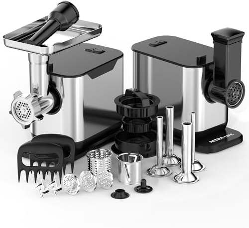 ALTRA LIFE #8 Meat Grinder, 3200W Max Electric Heavy Duty Sausage Stuff, Rotary Cheese Grater with 3 Interchangeable Blades, 2 Blades, 3 Plates, 4 Sausage Tubes, Kibbe, Burger Press & Meat Claws