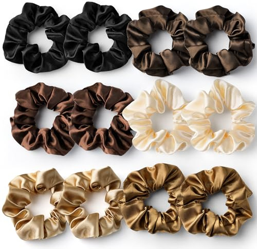 Vonsera Lot de 12 Chouchou Cheveux Femme, Chouchous en Satin Soie Doux Anti-Casse, Elastique Accessoire Coiffure Femme & Fille, pour Queue de Cheval & Chignon