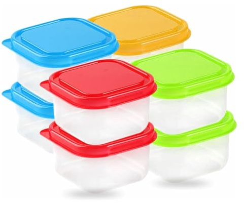 SAFNAJ Mini Plastic Food Storage Pots with Lids – 8 Pack Snack Containers – Airtight, Leakproof, Microwave & Freezer Safe – Reusable Snack, Sauce & Meal Prep Containers – travel Stackable