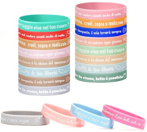 Leikedun 20pz Braccialetti Silicone con Frasi Motivazionali Italiano, Bracciali Colorati Bambini, Gadget Compleanno Bambini Regalo per Adolescente Collega Festa Natale