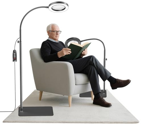 Gvdeirn golvförstoringsglas med ljus och stativ, 10 x x 20 x förstoring med flexibel svanhals, 72 LED-förstoringsglas med 10 nivåer justerbar ljusstyrka och 3 färgtemperaturer för läshantverk