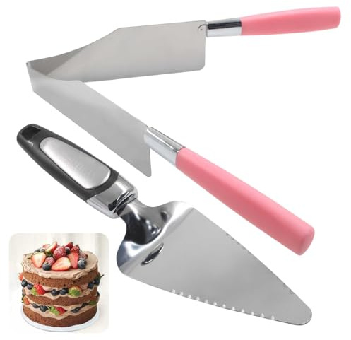OSVJE 2 Pieces Multi Function Pink Cake Slicer, Stainless Steel Cake Server Cutter Kitchen Spatula, Ideal Set for Cutting and Serving Desserts/Pizza