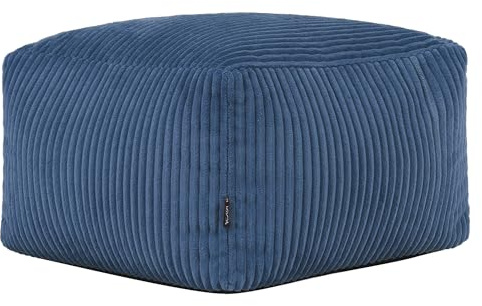 Icon Amara Hocker, Denimblau, Flauschiger Cord Stoff, Sitzsack Cord, Sitzpuff Hocker mit Füllung, Fußhocker für das Wohnzimmer, Deko Wohnzimmer