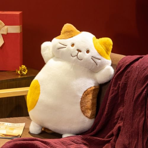 Calico Cat Pillow Plush Toy, Ultra Soft Stuffed Animal, Huggable Decorative Cushion for Bedroom & Living Room, Realistic Kitten Doll Gift for Cat Lovers (42cm,Smile)