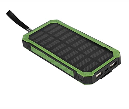 Dioche Portabel Dual USB Solar Power Bank med Snabb Laddning och Svart Kraftbankfodral (Grön)