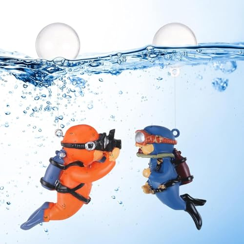 QHFlashbuy Decorazioni galleggianti a forma di pesce, 2 pezzi, decorazioni per acquario, mini decorazioni per acquario, con globi d'acqua e lenza, decorazioni per casa e ufficio, accessori per acquari