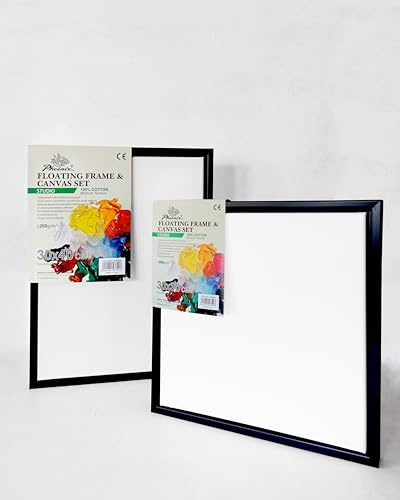 Phoenix Arts – Set Marco Flotante y Lienzo Algodón Premium 30x40 cm | Lienzo de Algodón Montado en Marco Flotante | Ideal para Pintores y Decoración Creativa