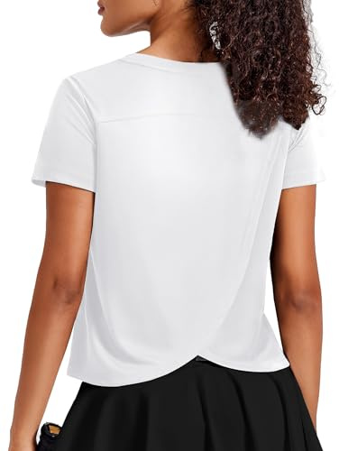 PINSPARK Gym Shirts Women's UPF 50+ Short Sleeve Quick-Drying White L